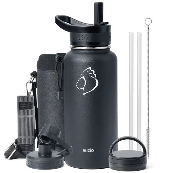 Buzio Trio Series Water Bottle with 3 Lids and Sleeve 1L