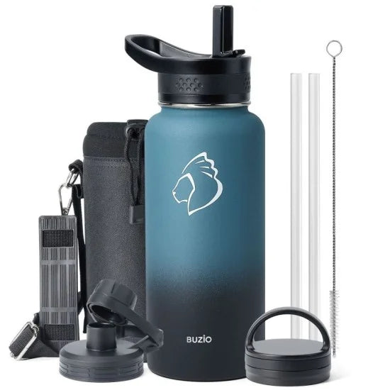 Buzio Trio Series Water Bottle with 3 Lids and Sleeve 1L