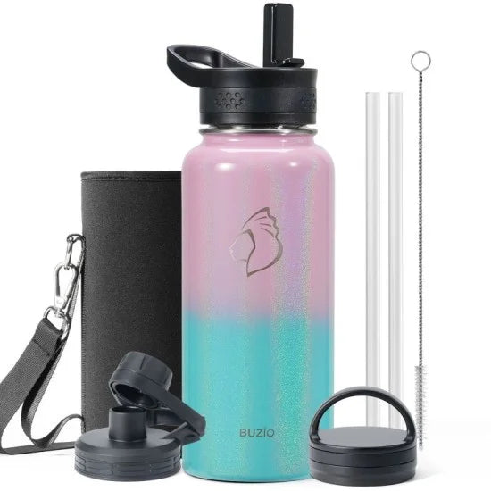Buzio Trio Series Water Bottle with 3 Lids and Sleeve 1L