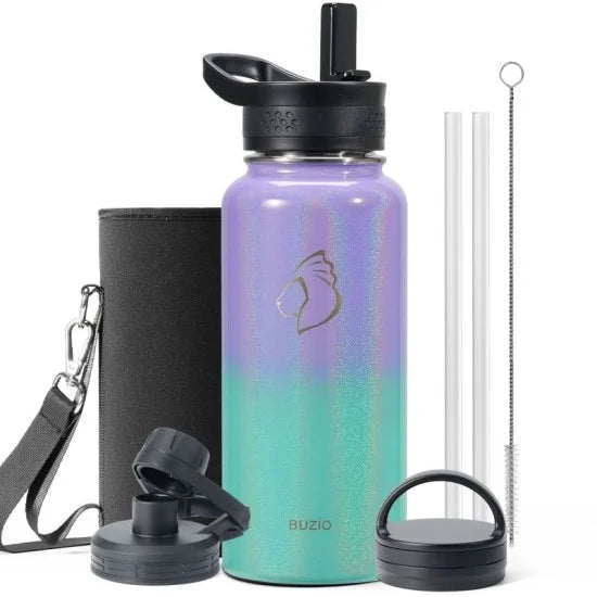 Buzio Trio Series Water Bottle with 3 Lids and Sleeve 1L