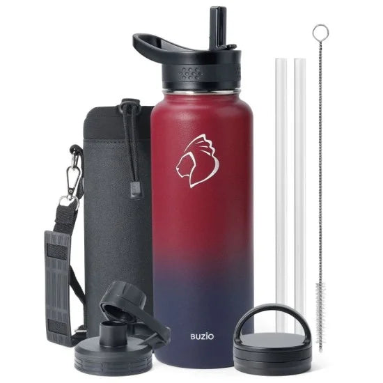 Buzio Trio Series Water Bottle with 3 Lids and Sleeve 1.2L