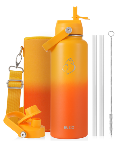 Buzio Duet Series Water Bottle with 2 Lids and Sleeve 1.2L
