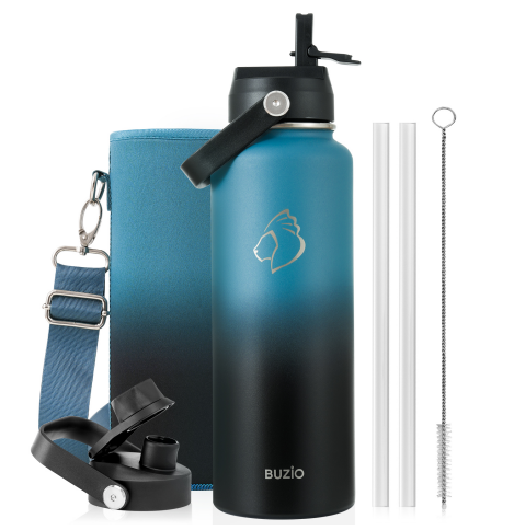 Buzio Duet Series Water Bottle with 2 Lids and Sleeve 1.2L