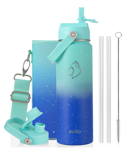 Buzio Duet Series Water Bottle with 2 Lids and Sleeve 700ML