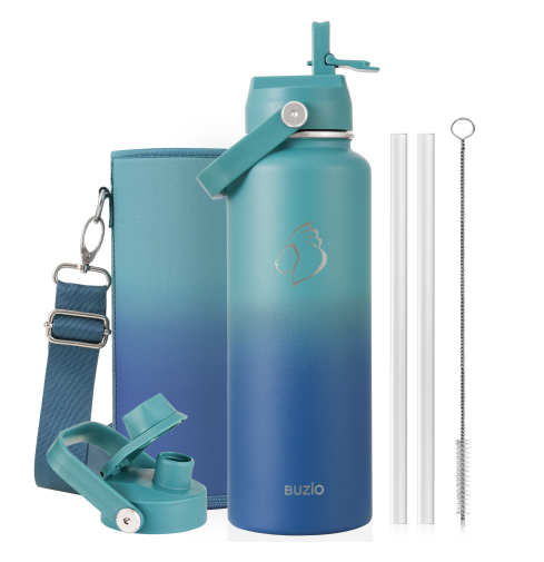 Buzio Duet Series Water Bottle with 2 Lids and Sleeve 1.2L