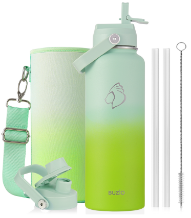Buzio Duet Series Water Bottle with 2 Lids and Sleeve 1.2L