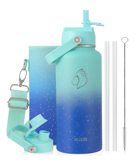 Buzio Duet Series Water Bottle with 2 Lids and Sleeve 1L