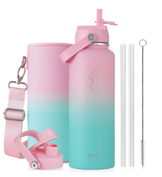 Buzio Duet Series Water Bottle with 2 Lids and Sleeve 1.2L
