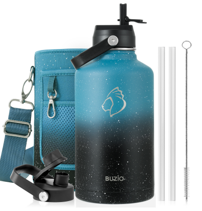 Buzio Duet Series Water Bottle with 2 Lids and Sleeve 1.9L