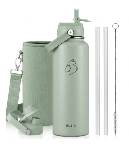 Buzio Duet Series Water Bottle with 2 Lids and Sleeve 1.2L