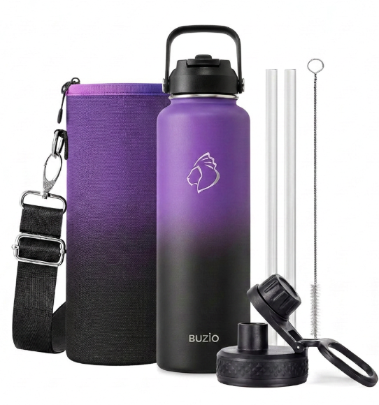 Buzio Duet Series Water Bottle with 2 Lids and Sleeve 1.2L