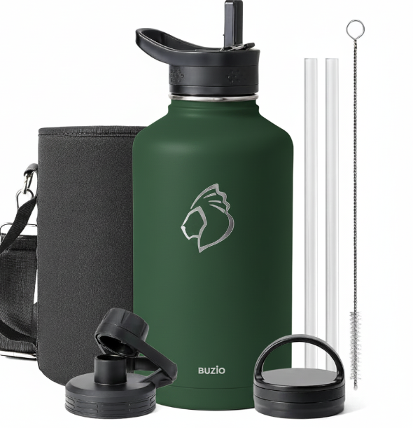 Buzio Trio Series Water Bottle with 3 Lids and Sleev 1.9L