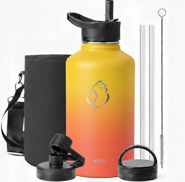 Buzio Trio Series Water Bottle with 3 Lids and Sleev 1.9L