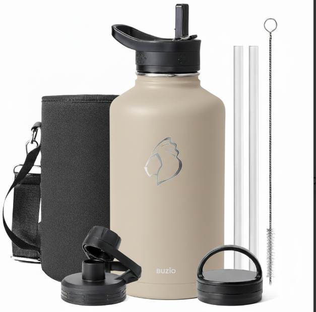 Buzio Trio Series Water Bottle with 3 Lids and Sleev 1.9L