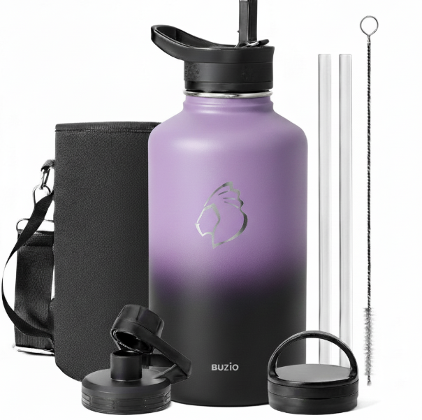 Buzio Trio Series Water Bottle with 3 Lids and Sleev 1.9L
