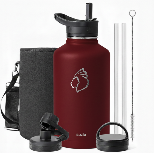 Buzio Trio Series Water Bottle with 3 Lids and Sleev 1.9L